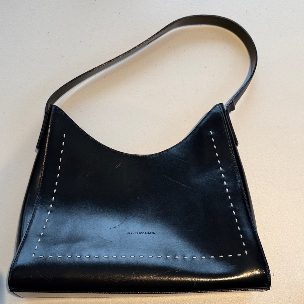 Francesco Biasia Black Stitched Shoulder Bag